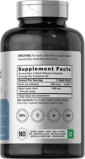 Horbäach Acide Alpha Lipoïque 600mg 240 Capsules vue arrière