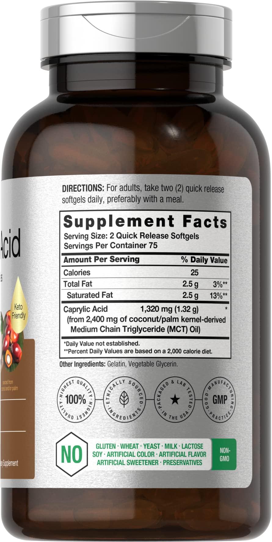 Horbäach Acide Caprylique 1320mg 150 Capsules Molles avec étiquette