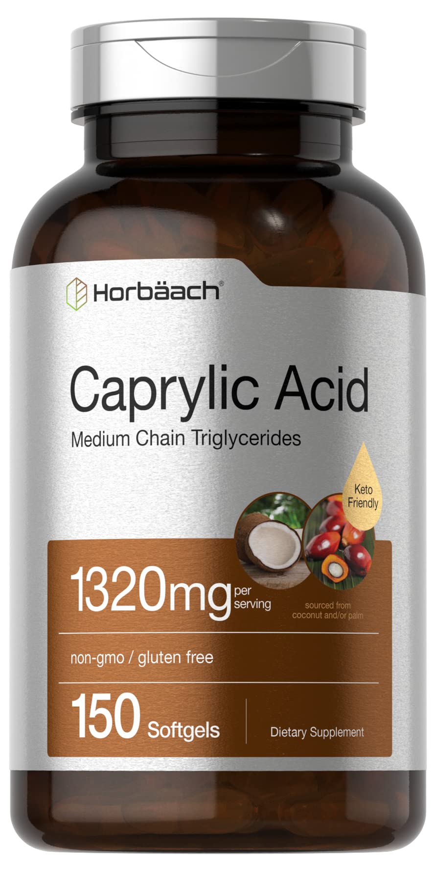 Horbäach Acide Caprylique 1320mg 150 Capsules Molles vue de face