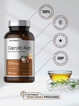 Horbäach Acide Caprylique capsules molles avec bouteille ouverte