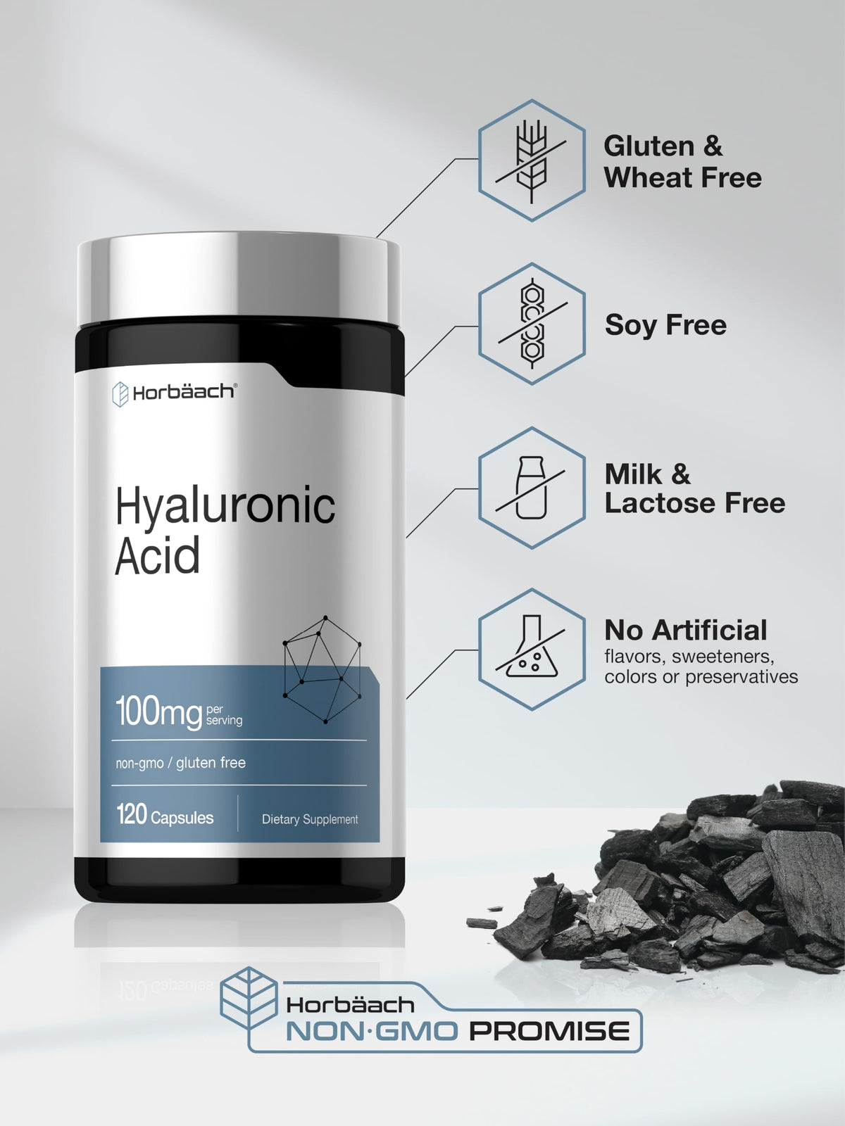 Horbäach Acide Hyaluronique 100mg - vue des capsules dans le flacon
