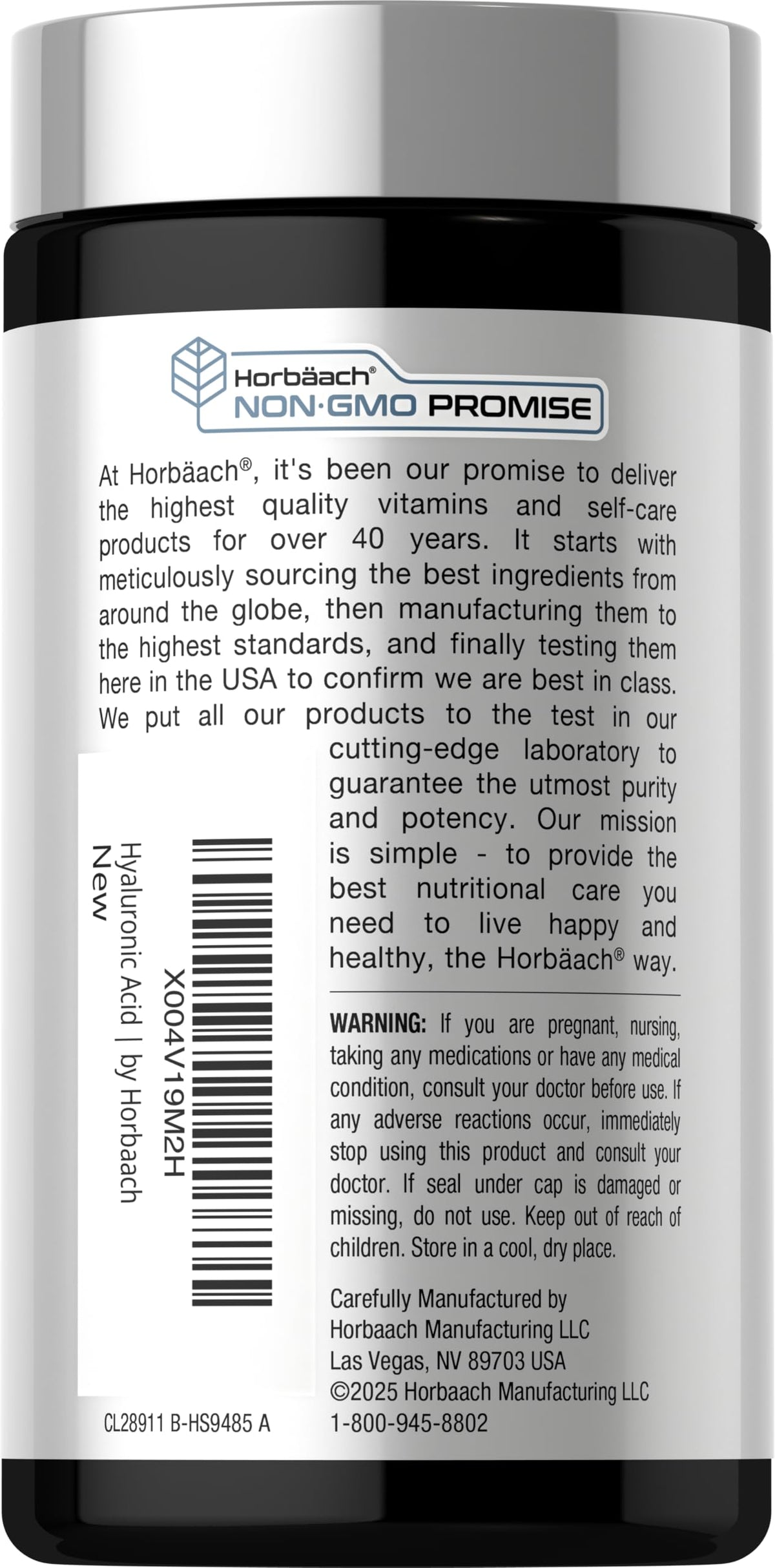 Horbäach Acide Hyaluronique 120 Capsules - étiquette du produit