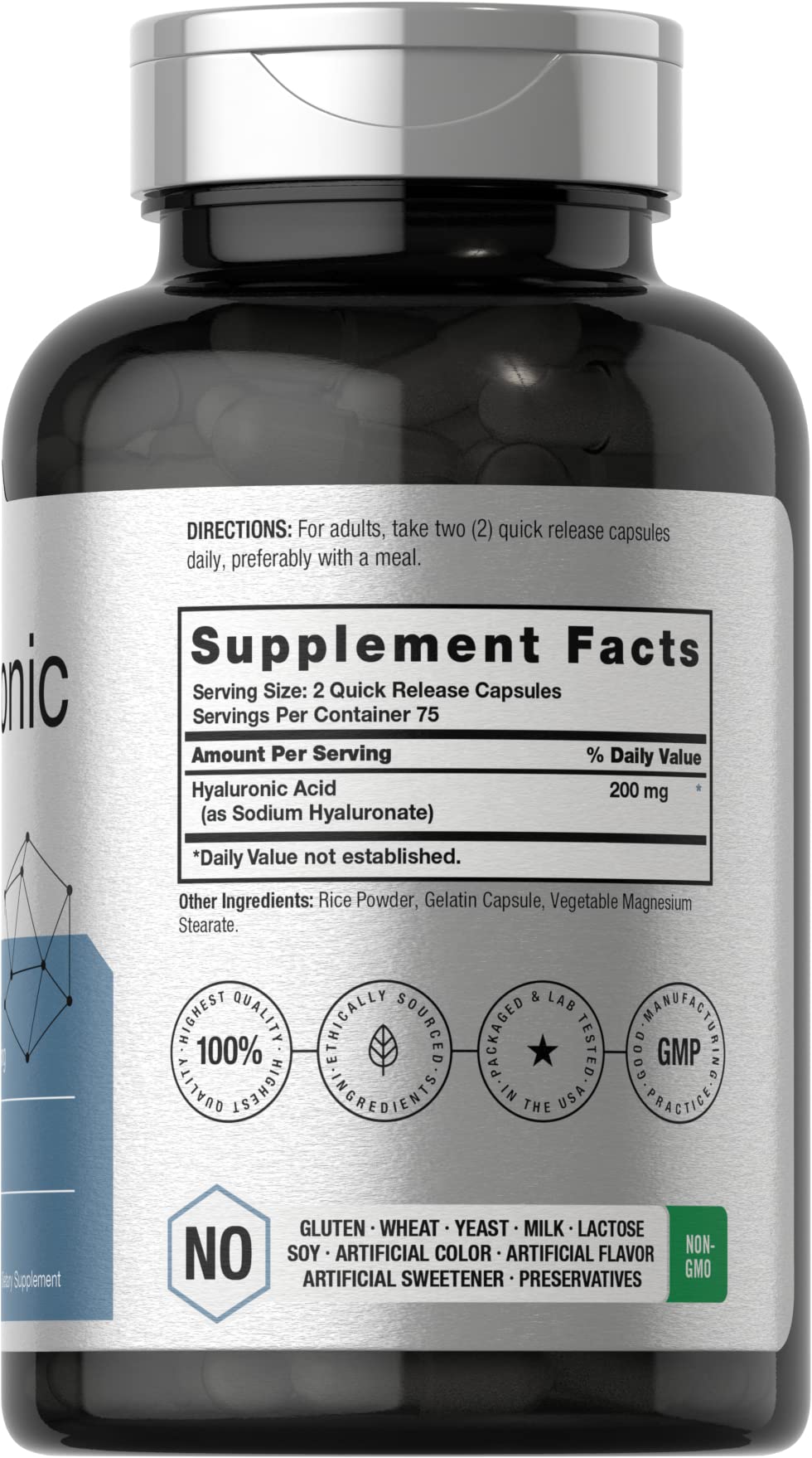 Horbäach Acide Hyaluronique 200 mg 150 Capsules étiquette détaillée