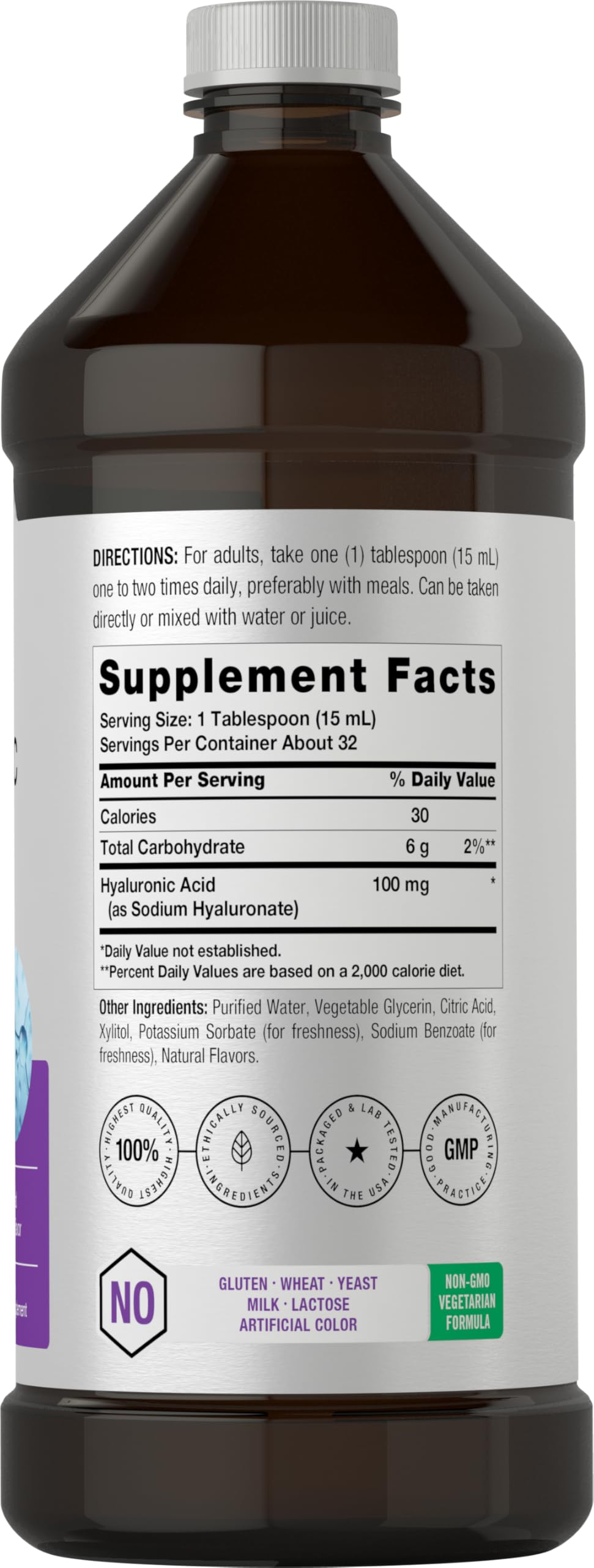 Horbäach Acide Hyaluronique Liquide 100 mg 16 oz arrière