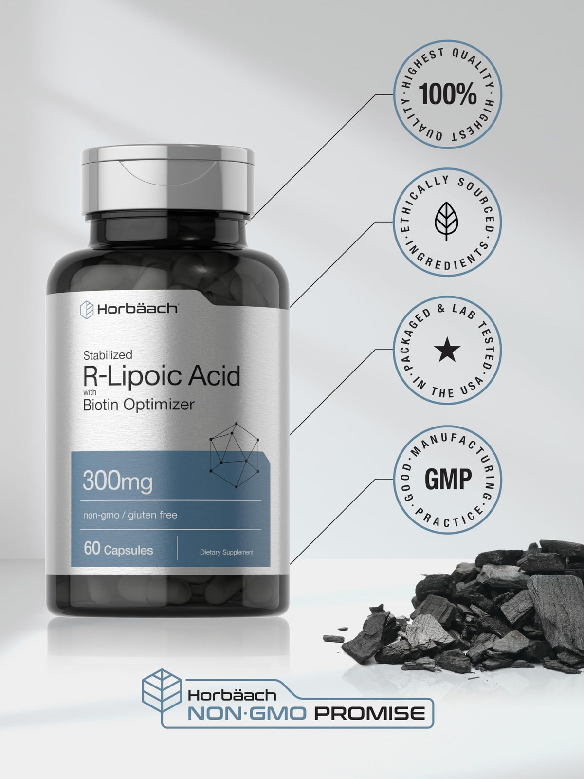 Horbäach Acide R-Lipoïque Stabilisé, capsules sur une table