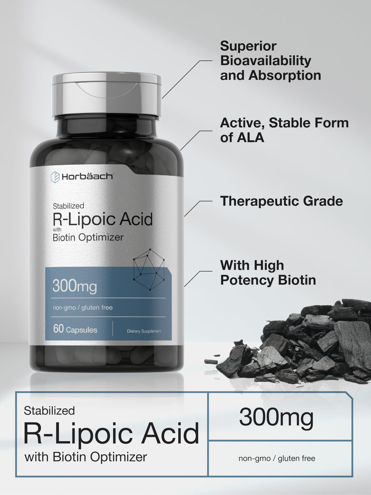 Horbäach Acide R-Lipoïque Stabilisé, vue de côté des capsules