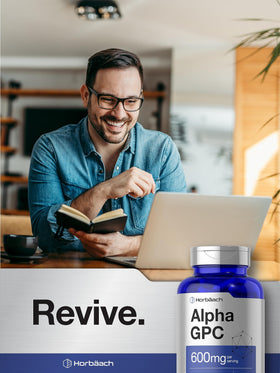 Horbäach Alpha GPC 600mg capsules avec les dimensions de l'emballage