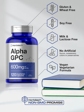Horbäach Alpha GPC 600mg capsules montrant la taille des capsules