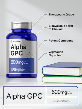 Horbäach Alpha GPC 600mg capsules sur fond blanc