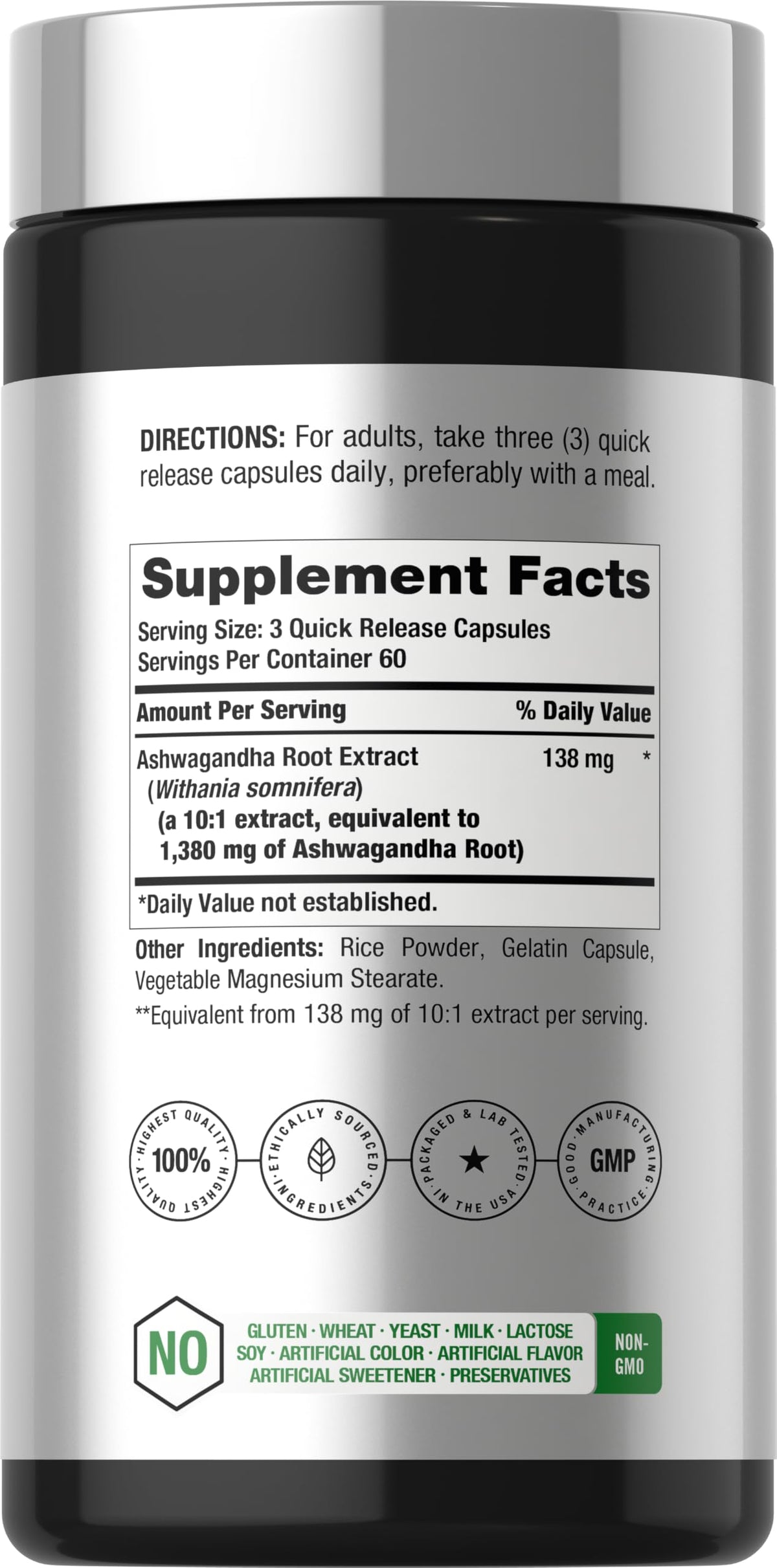 Horbäach Ashwagandha 180 capsules avec étiquette détaillée