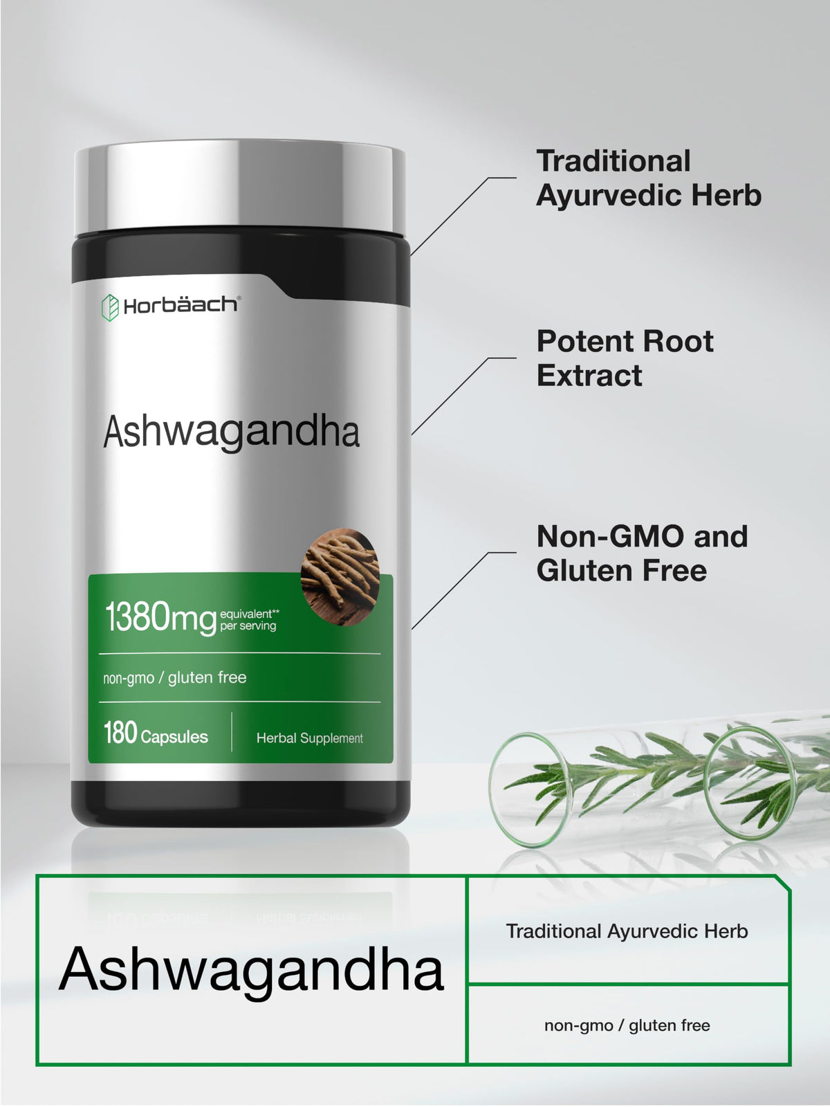 Horbäach Ashwagandha 180 capsules ouvertes avec quelques capsules à côté