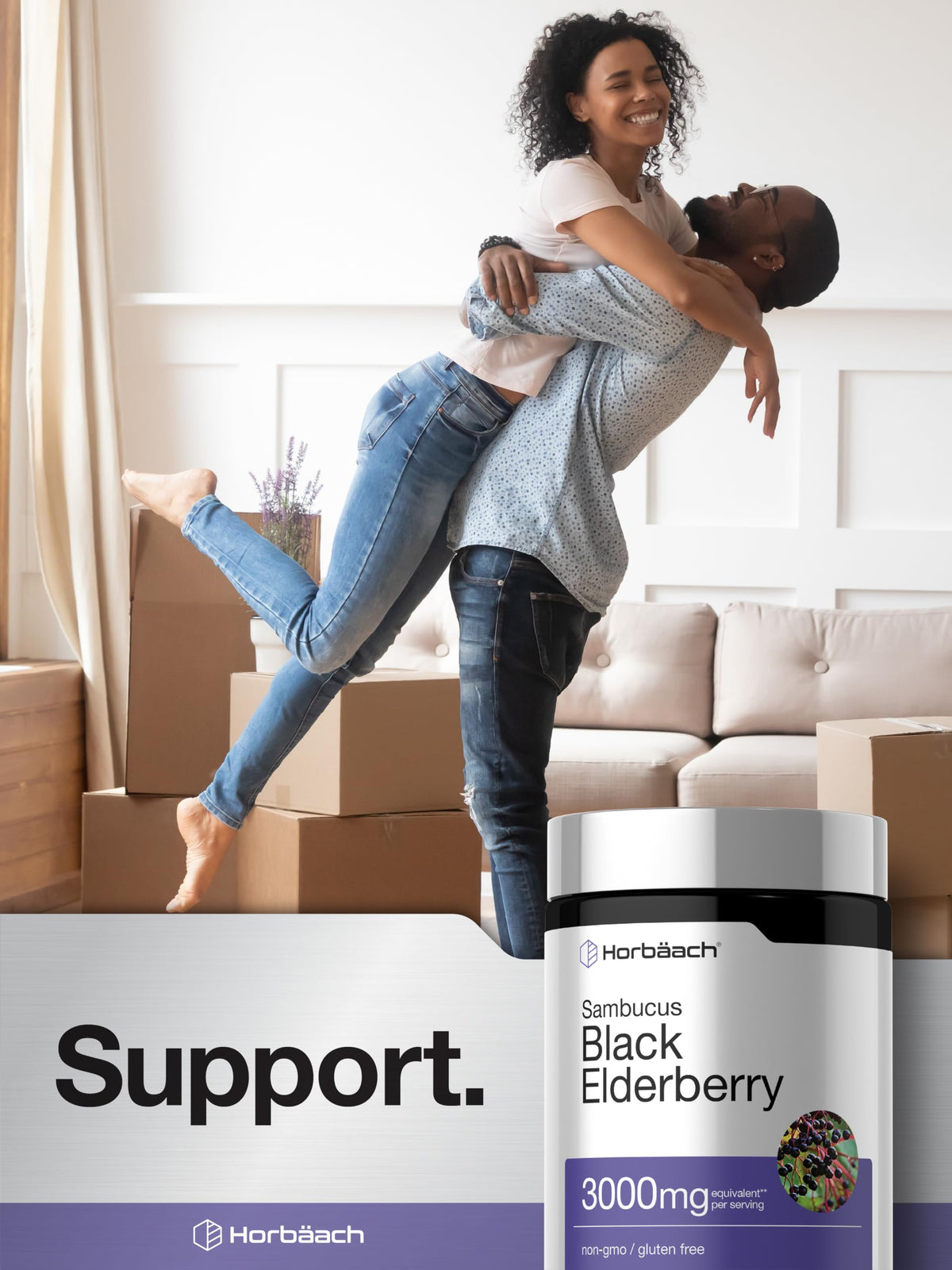 Horbäach Baies de Sureau Noires 300 Capsules en lifestyle sur une table