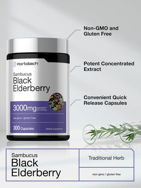 Horbäach Baies de Sureau Noires 300 Capsules sur fond blanc