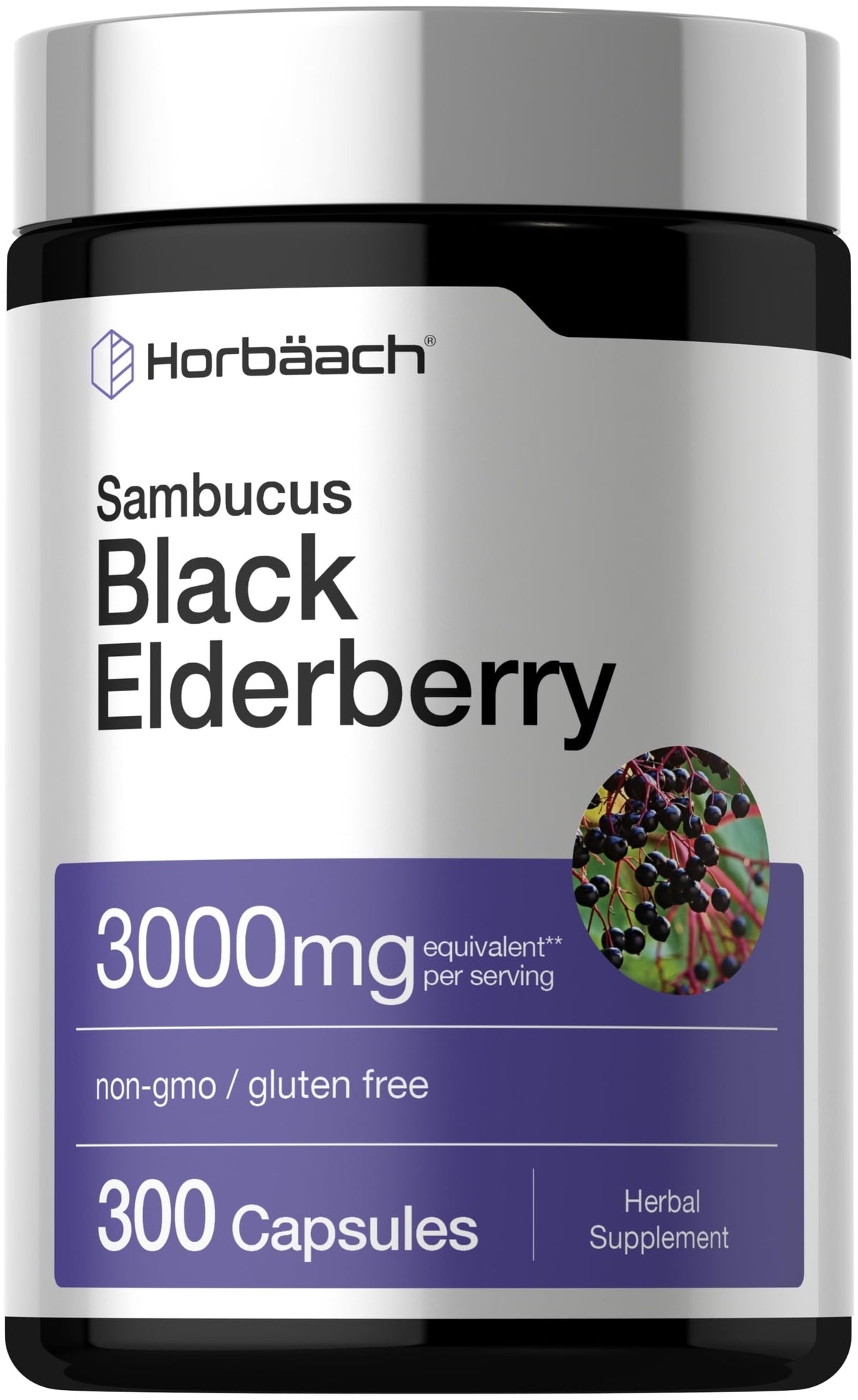 Horbäach Baies de Sureau Noires 300 Capsules vue avant avec étiquette