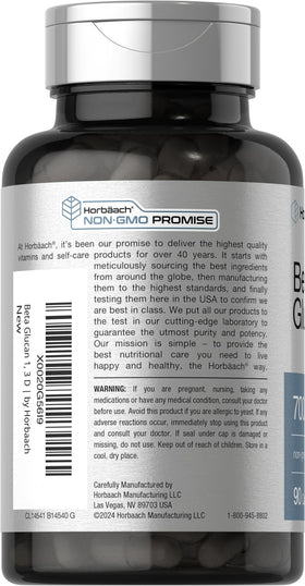 Horbäach Beta Glucan 700 mg capsules ouvertes sur une table