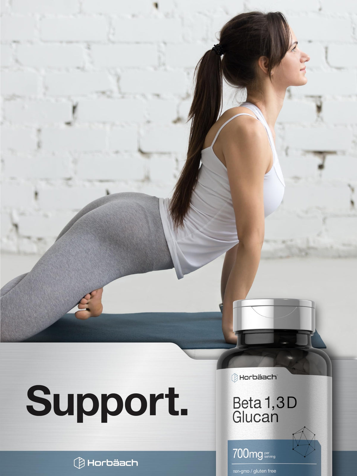 Horbäach Beta Glucan 700 mg capsules sur un fond blanc