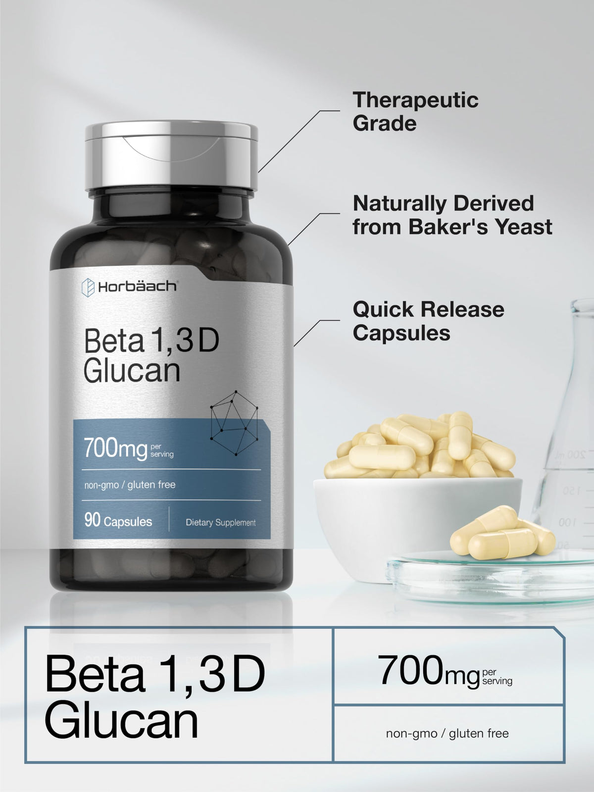 Horbäach Beta Glucan 90 capsules avec arrière-plan naturel