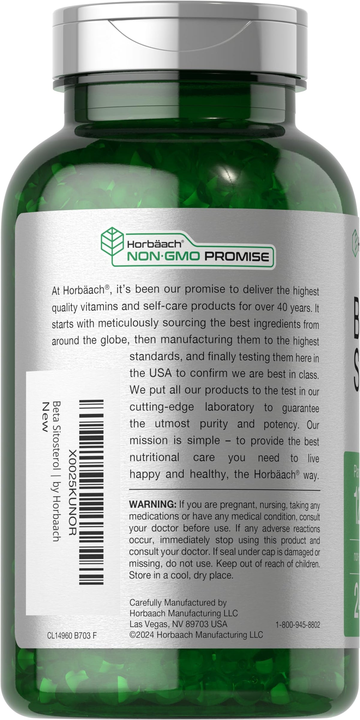Horbäach Beta Sitosterol 1200mg capsules nutrition facts