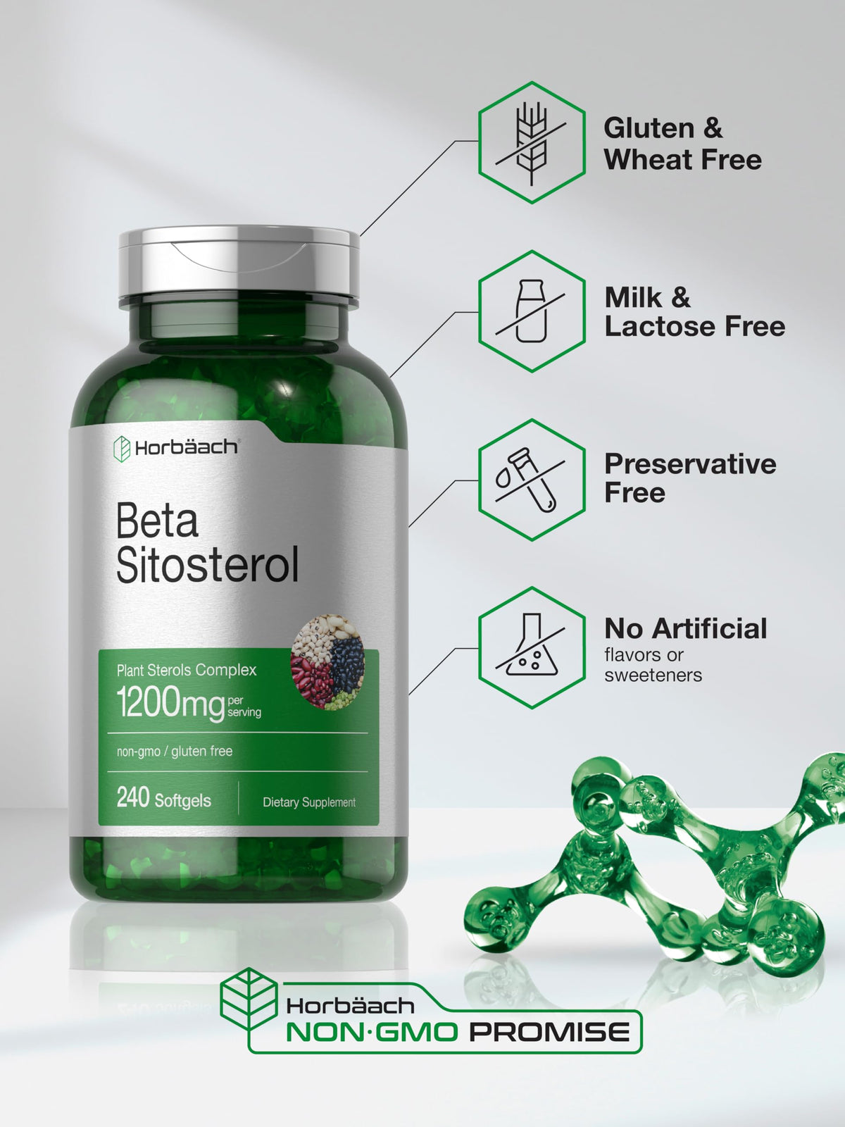 Horbäach Beta Sitosterol softgel capsules close-up