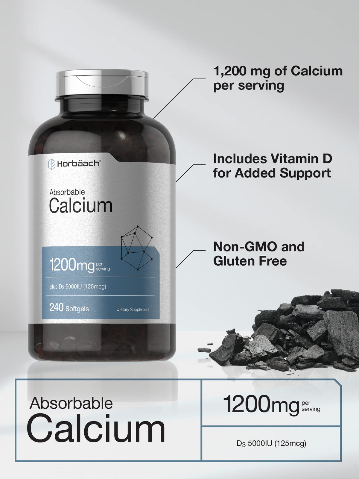 Horbäach Calcium 1200 mg gélules 240 côté vue