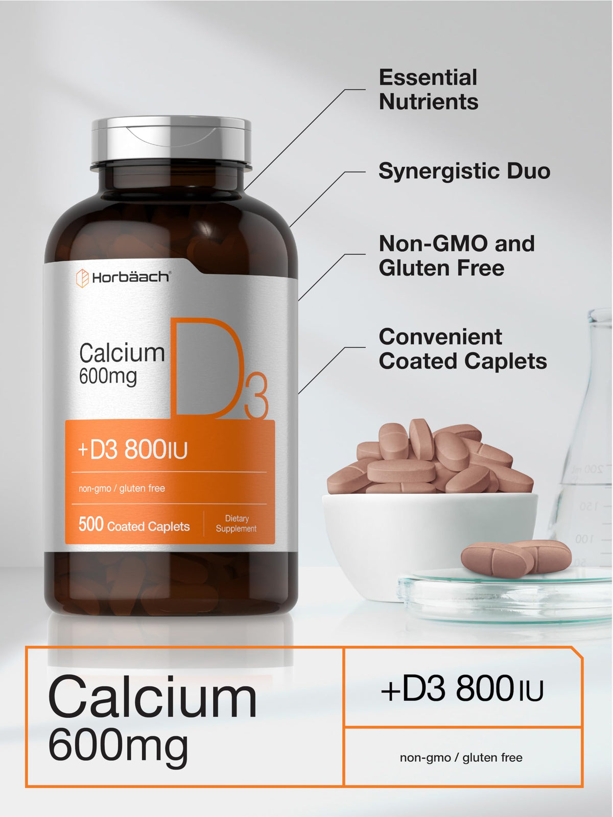 Horbäach Calcium 600 mg comprimés sur une table