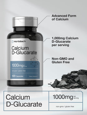 Horbäach Calcium D-Glucarate 1000mg capsules en gros plan