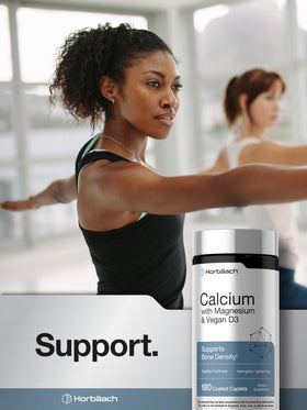 Horbäach Calcium Magnésium D3 sur une table avec des éléments de santé