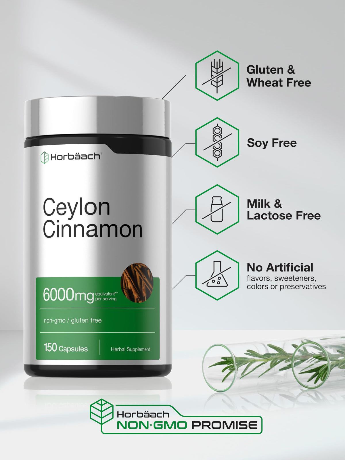 Horbäach Cannelle de Ceylan 150 capsules ouvertes montrant les gélules