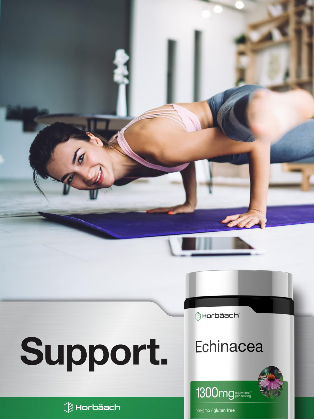 Horbäach capsules d'Echinacea avec un verre d'eau