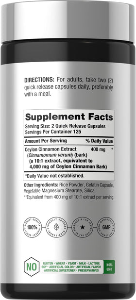 Horbäach Capsules de Cannelle de Ceylan 250 Comprimés vue arrière