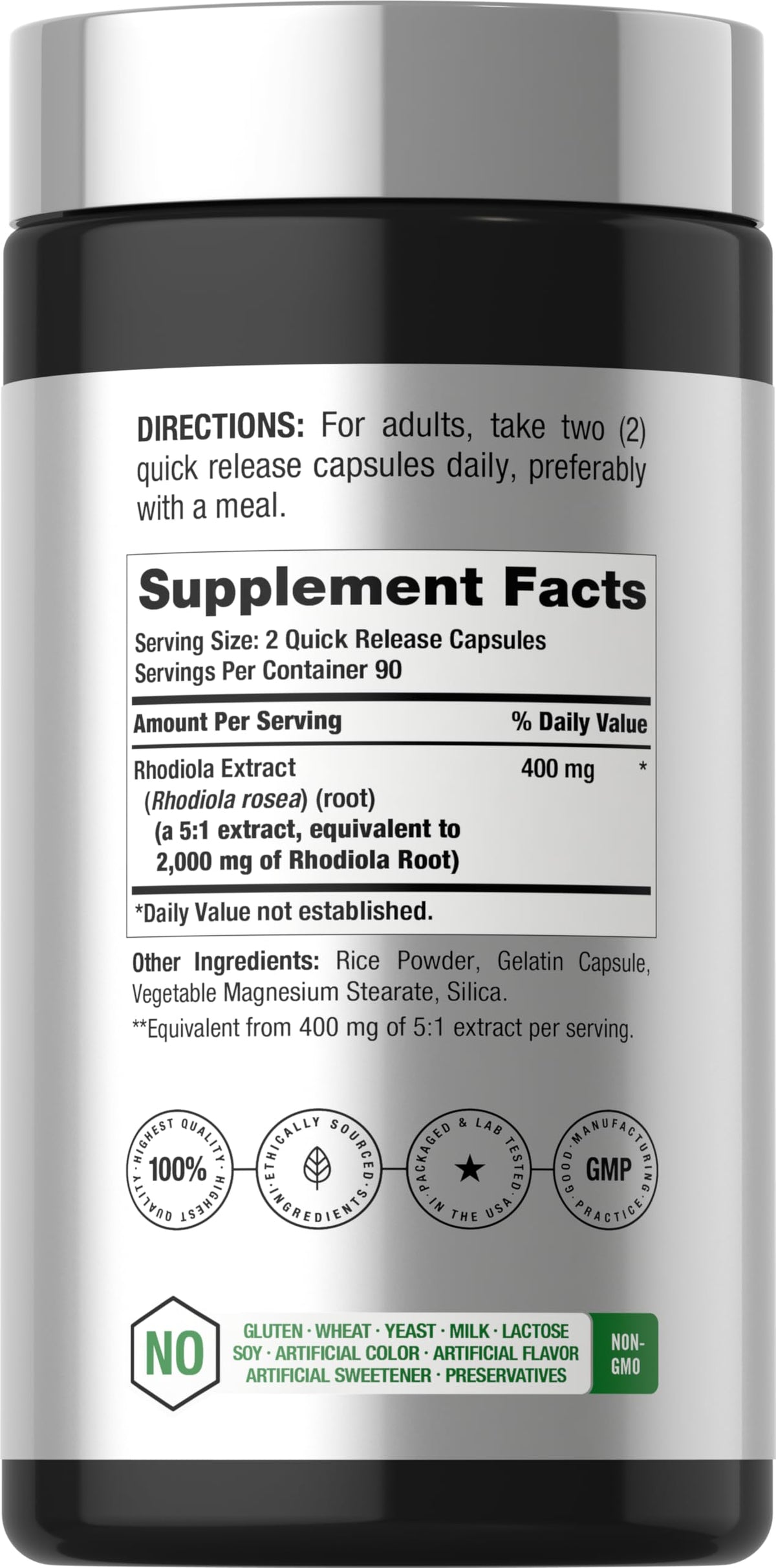 Horbäach Capsules de Rhodiola Rosea 180 Comp. étiquette et ingrédients