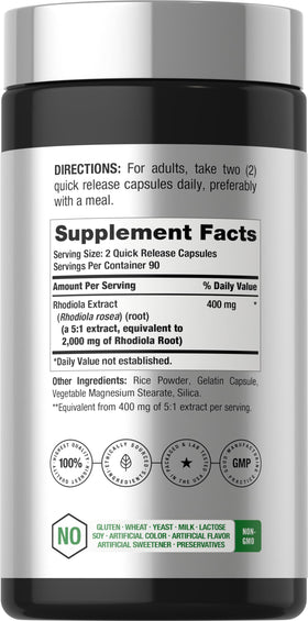 Horbäach Capsules de Rhodiola Rosea 180 Comp. étiquette et ingrédients