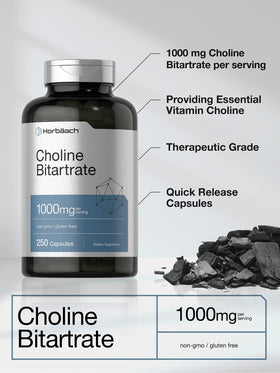 Horbäach Choline Bitartrate 250 capsules avec étiquette visible