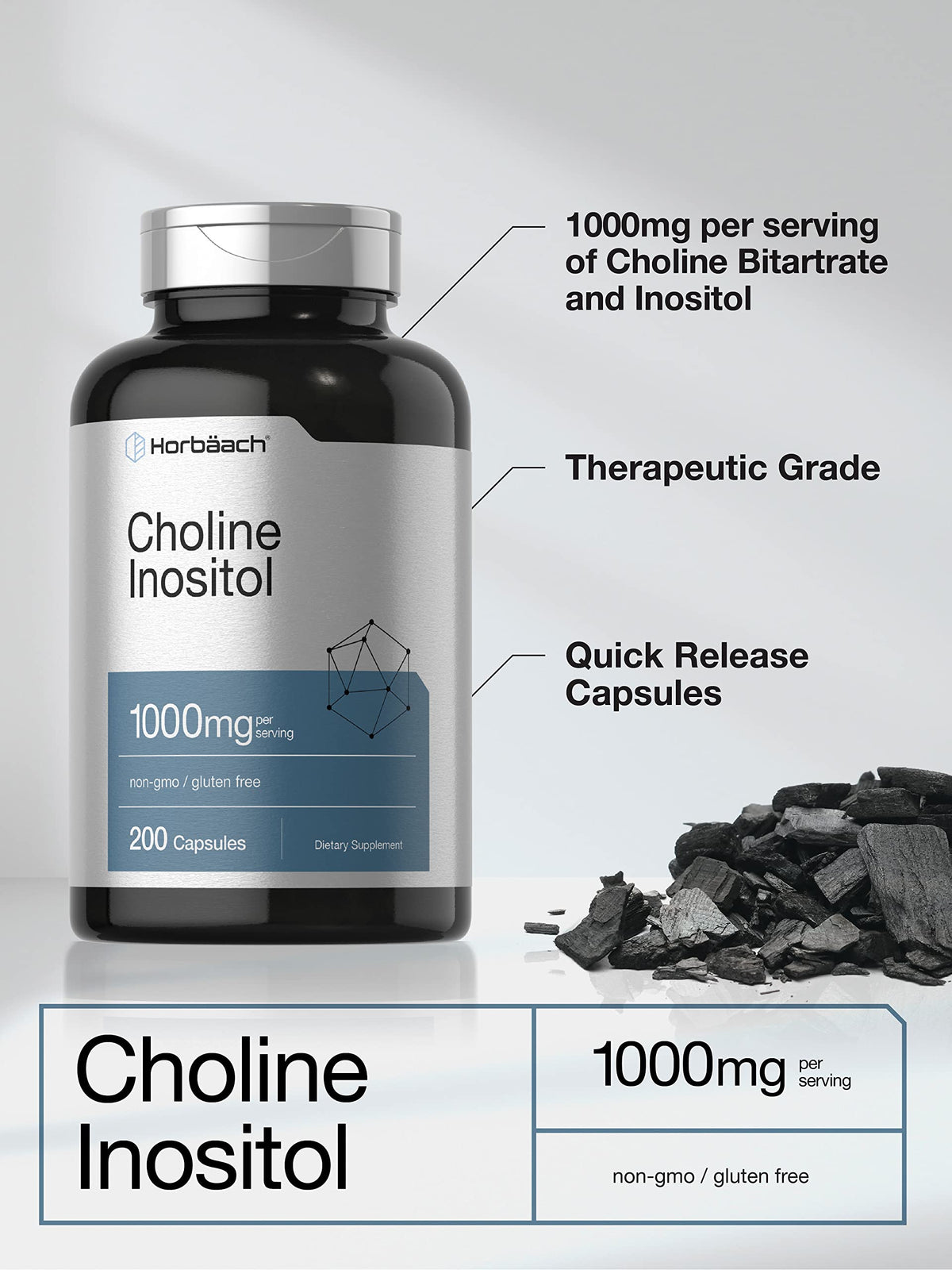 Horbäach Choline Inositol 1000mg capsules ouvertes