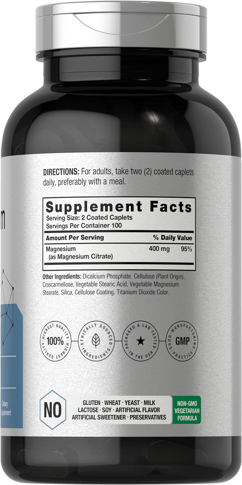 Horbäach Citrate de Magnésium 400mg, étiquette du produit