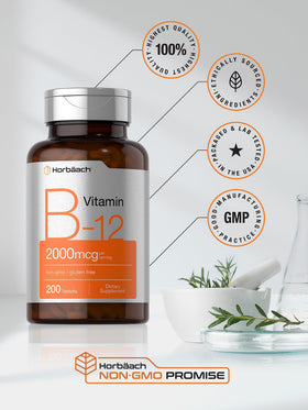 Horbäach Complément Alimentaire B12 2000 mcg avec fond blanc