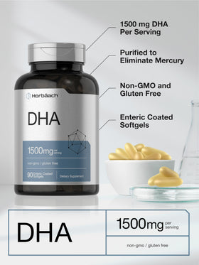Horbäach Complément DHA 1500mg gélules avec une bouteille à côté