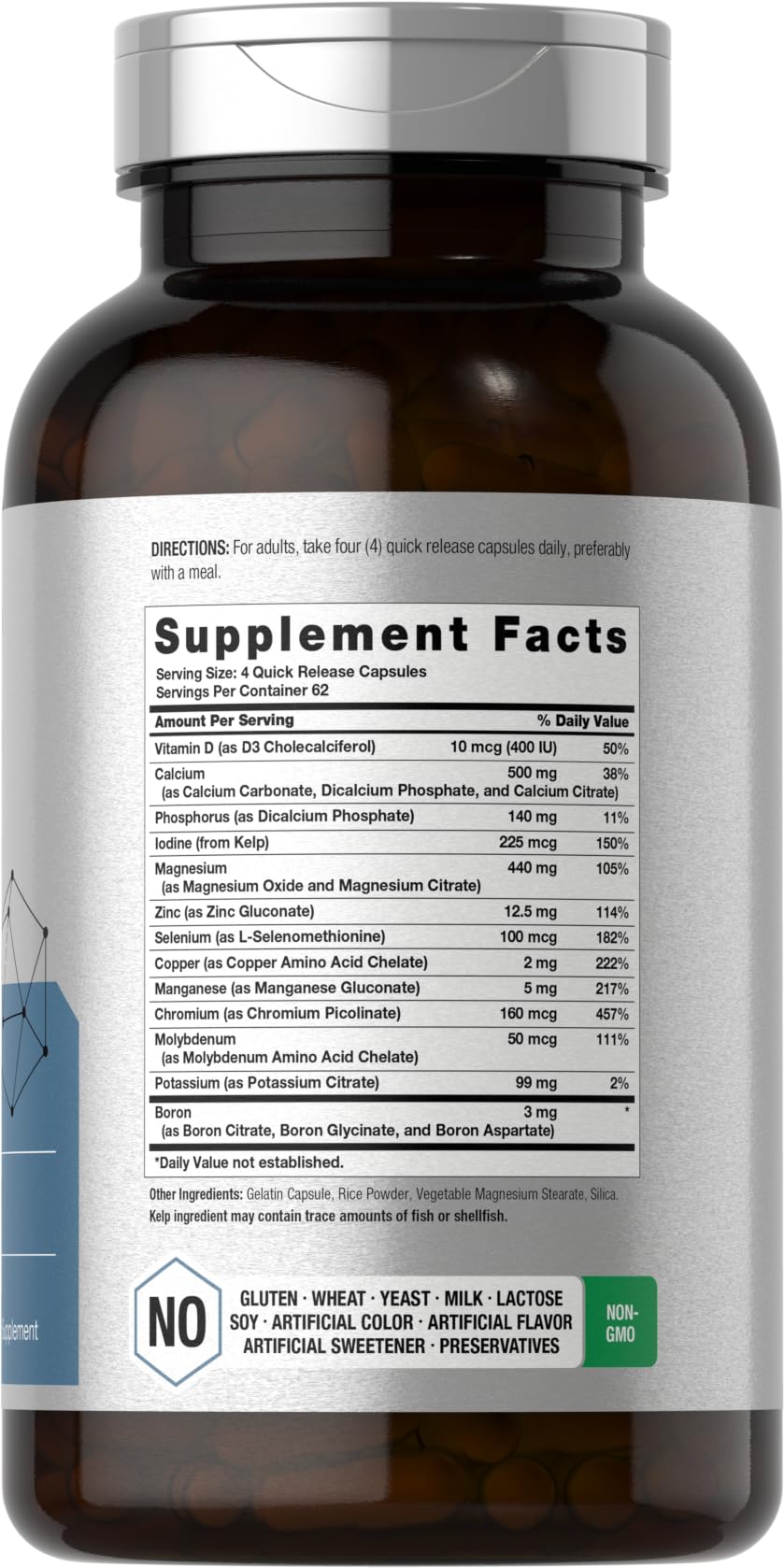 Horbäach complément multiminéraux 250 capsules, étiquette détail