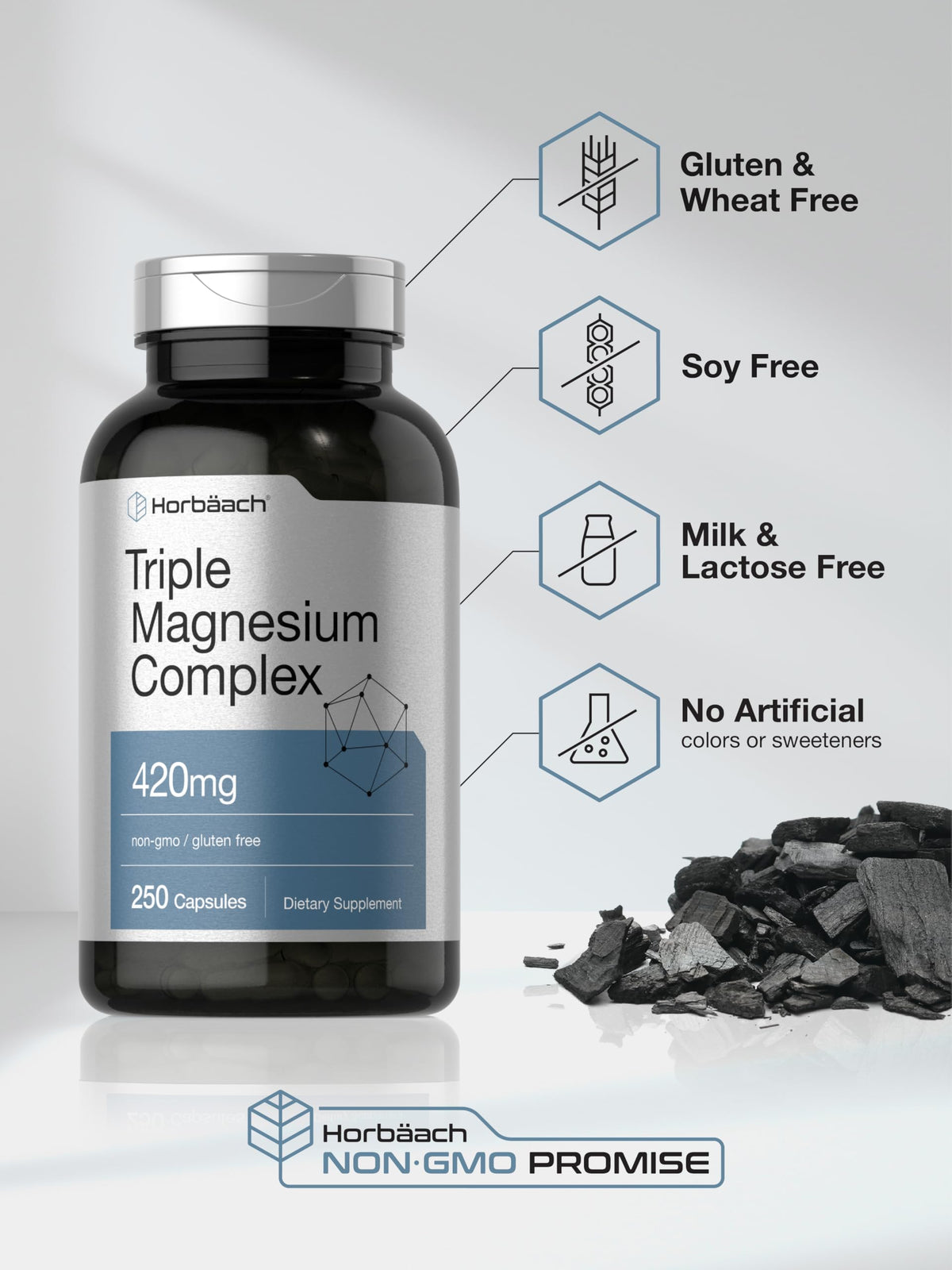 Horbäach Complexe de Magnésium 420 mg capsules sur une table