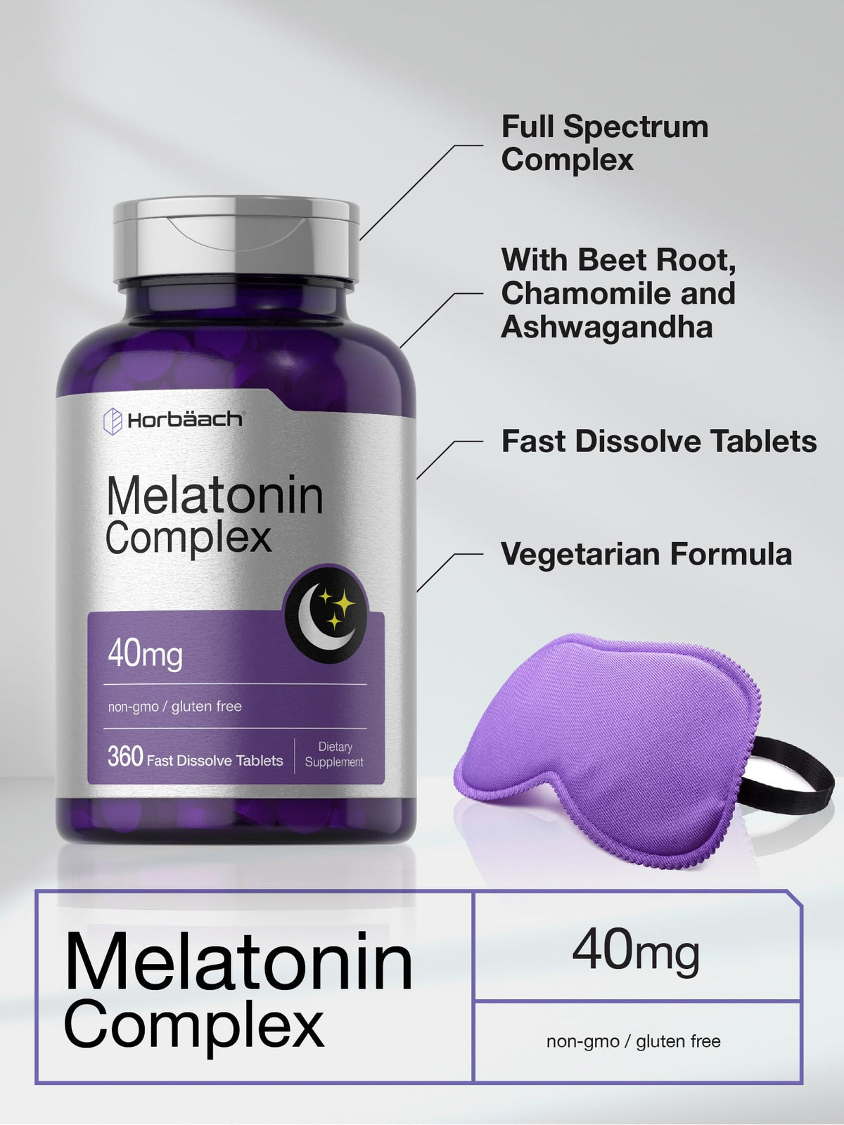 Horbäach Complexe de Mélatonine 40mg comprimés en gros plan