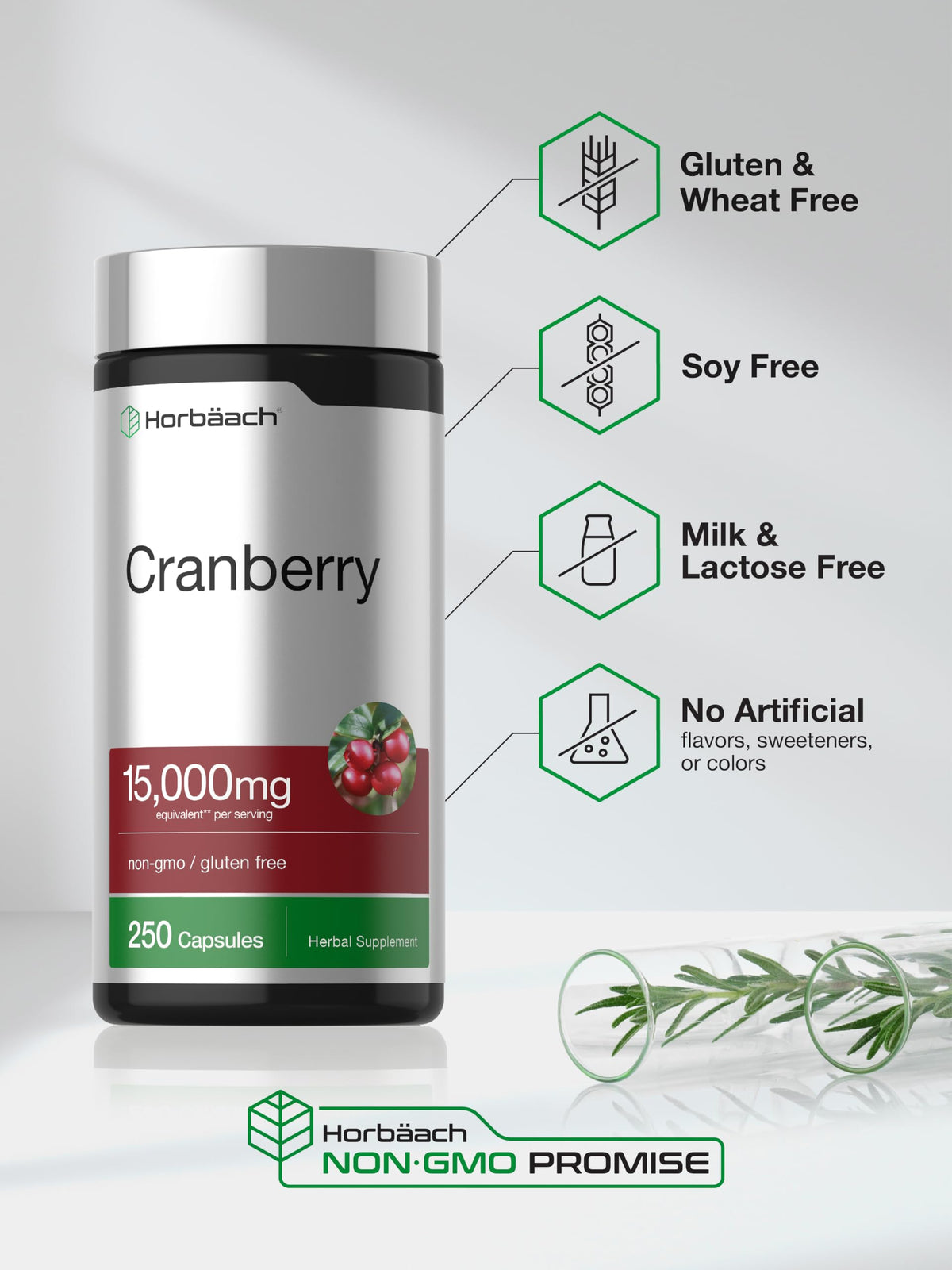 Horbäach Cranberry capsules sur une table en bois