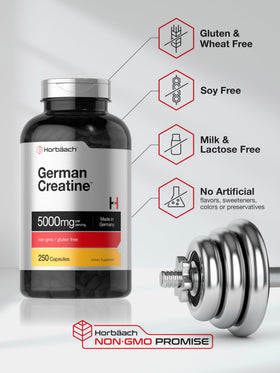 Horbäach créatine monohydrate 250 gélules sur une table