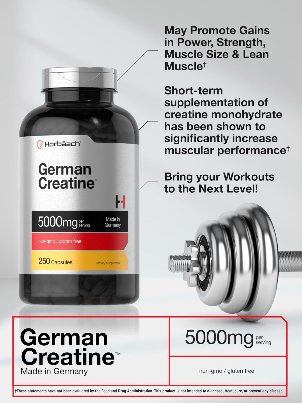 Horbäach créatine monohydrate 5000mg gélules dans leur emballage
