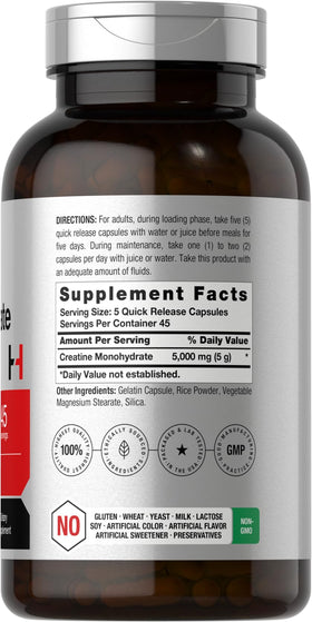 Horbäach Créatine Monohydrate 5g 225 Capsules côté avec étiquette