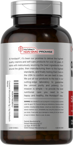 Horbäach Créatine Monohydrate 5g 225 Capsules ouverte avec capsules visibles