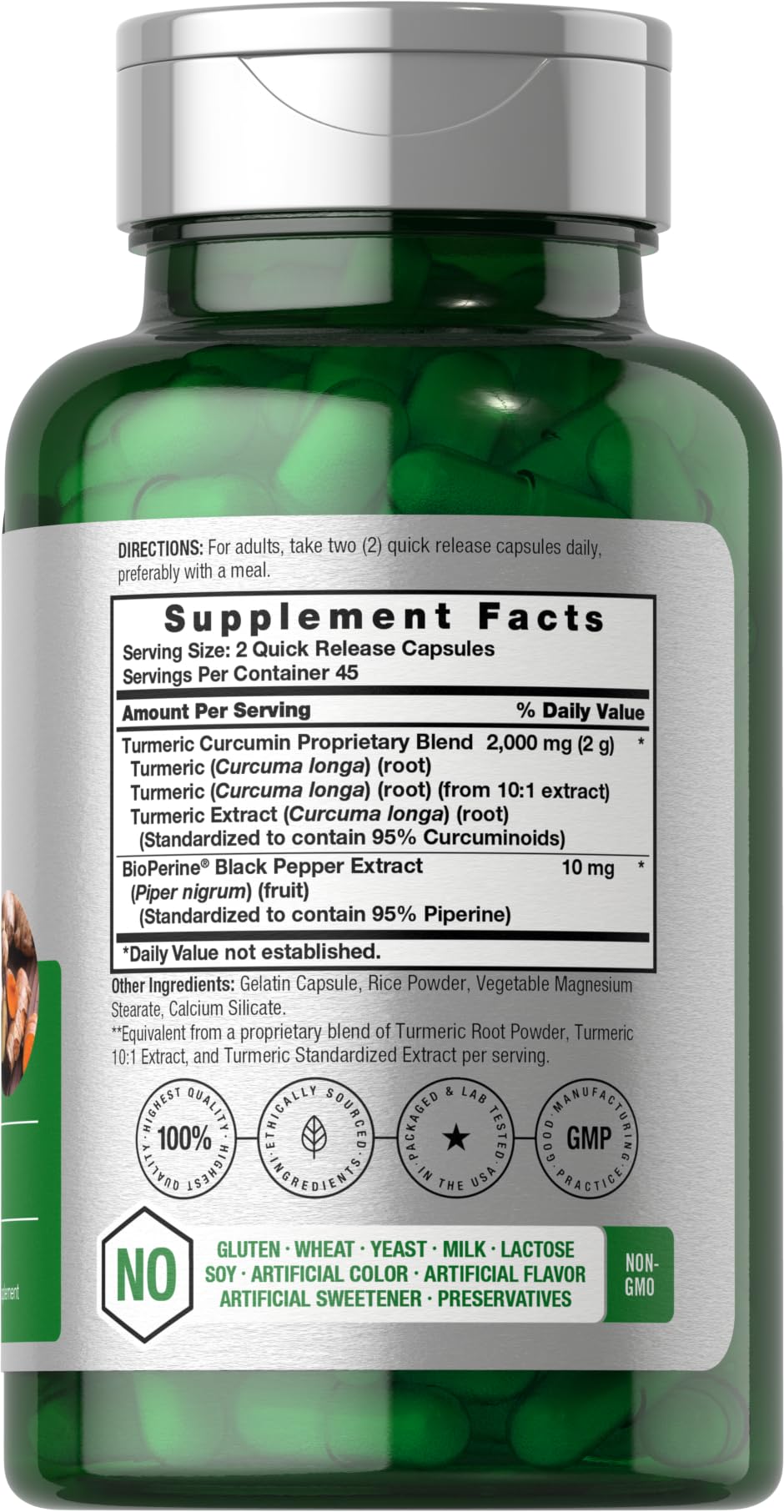 Horbäach Curcuma Capsules - étiquette et informations nutritionnelles