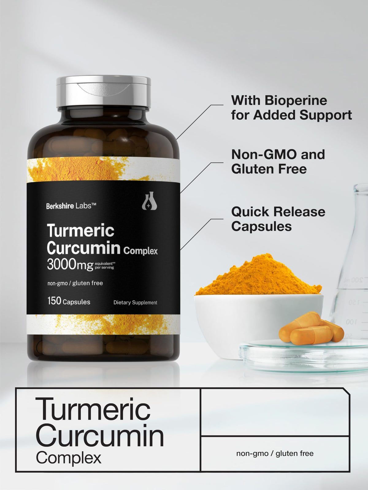 Horbäach Curcuma Curcumine 150 capsules avec des ingrédients naturels