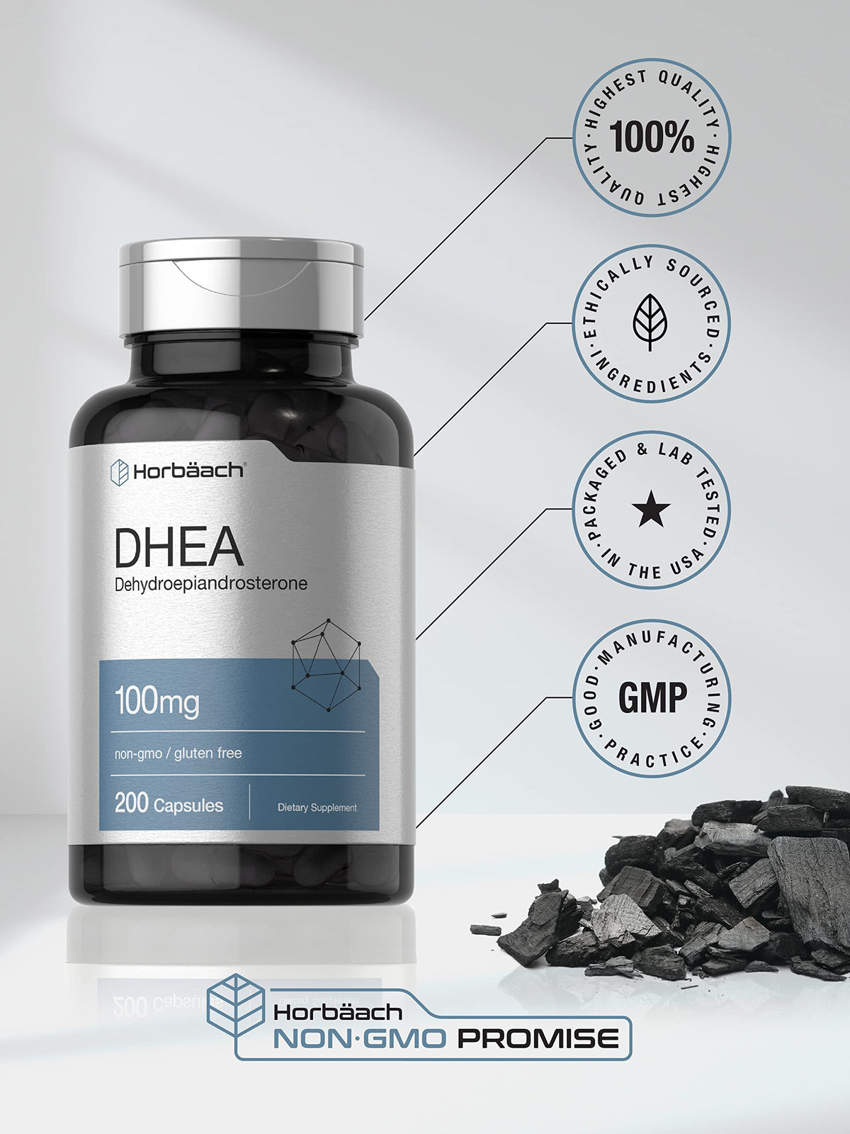 Horbäach DHEA 100mg capsules sur une table