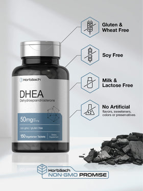 Horbäach DHEA 50mg ingrédients listés sur l'emballage