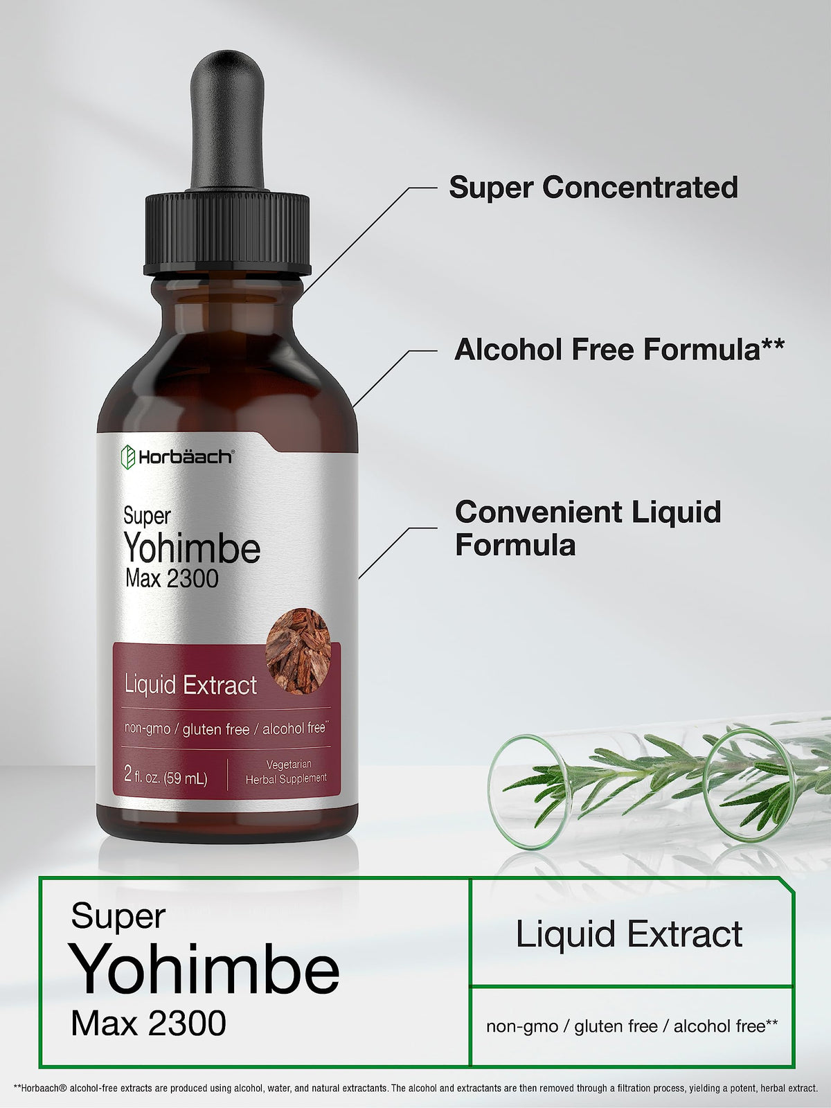Horbäach extrait d'écorce de yohimbe 2300 mg étiquette avec ingrédients